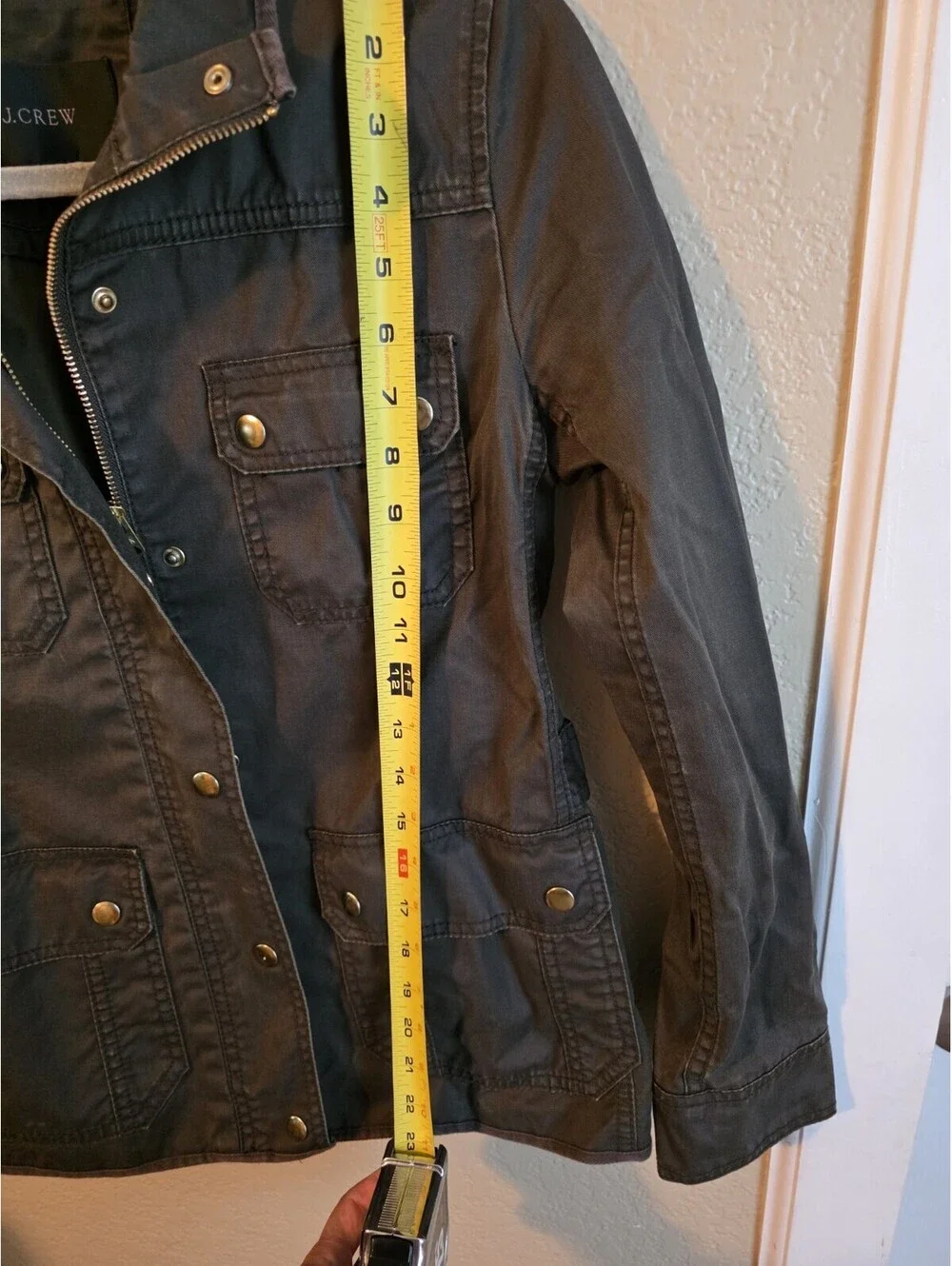 J.CREW Gray Zip Snap Front Military Utility Jacket  Long Sleeve Full Zip Short S